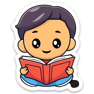 Young Indonesian child reading a book sticker