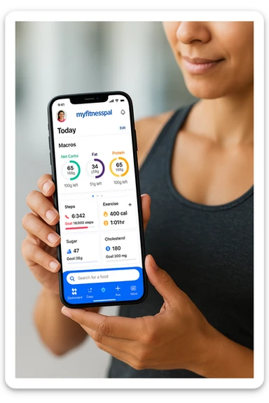 Donna sportiva che usa app contacalorie come myfitnesspal sticker