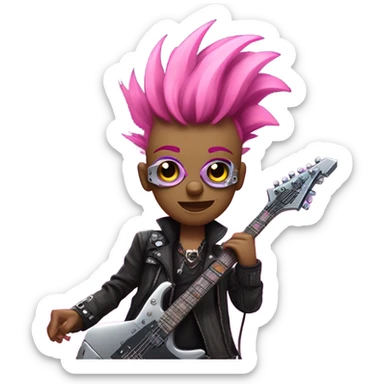 cyberpunk rockstar, pink mohawk, robot heavy metal rock star,  pink mechanical sci-fi electric guitar, close up view sticker
