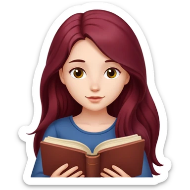 A beautiful, burgundy long haired girl reading a book sticker
