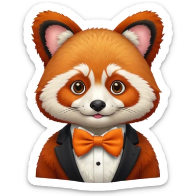 a red panda with orange bow tie, portrait sticker