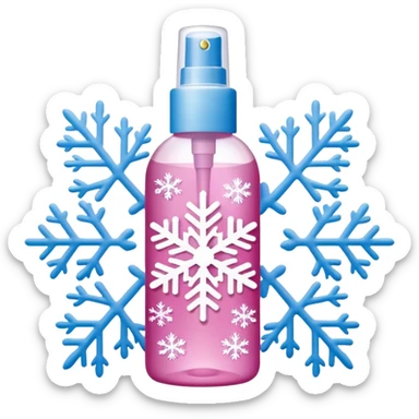 pink body mist bottle with white snowflakes sticker