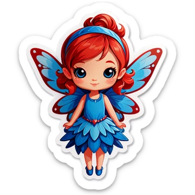 cute fairy with blue wings and red hair sticker