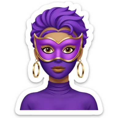 mask wearing woman robber purple with big earrings sticker