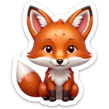 Cinematic Cute Fox Portrait Emoji, Head tilted playfully and inquisitively, featuring a glossy red Fur with delicate white accents and perky ears, round, sparkling amber eyes filled with mischievous curiosity, Simplified yet irresistibly adorable features, highly detailed, glowing with a warm, friendly glow, high shine, affectionate and lively, stylized with a touch of woodland whimsy, bright and endearing, soft glowing outline, capturing the essence of a mischievous yet loving fox, so playful it feels like it could dart out of the screen and into your arms! sticker