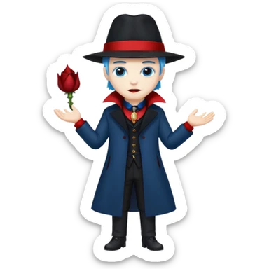 Vampire with blue hat,black coat with read collared ,full body. sticker