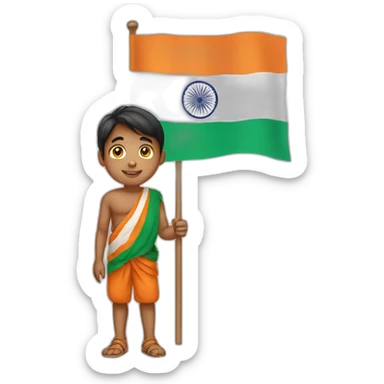 Cute boy holding big Indian flag  sticker