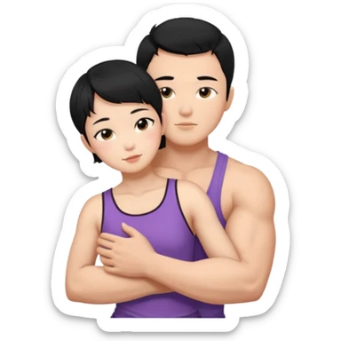 buff korean Man black hair hugging girl with black pixie cut  sticker