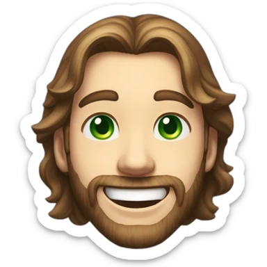ne a jovial young man with slightly long hair, sparkling green eyes, and a fair complexion that reflects an expression of pure joy. His face lit up by a contagious smile, this em sticker