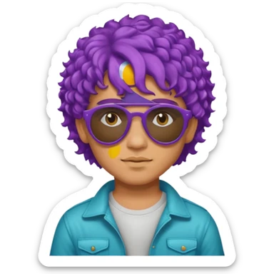 purple haired, curly haired mexican boy with sunglassess sticker