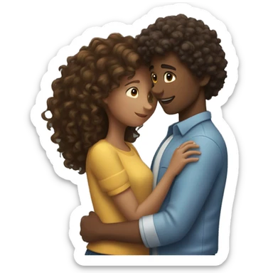 Curly haired girl and brunette tall boy hugging sticker