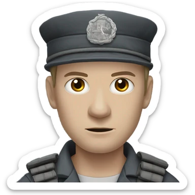 an white skin prisoner in an dark gray uniform. very realistic and detailed sticker
