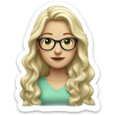 White blonde girl with glasses wavy long hair and green eyes sticker