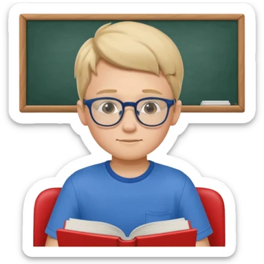 Boy with glasses sitting at school reading with his back to the camera sticker