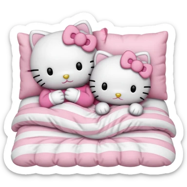 two hello kitties sleeping in a bed next to each other sticker