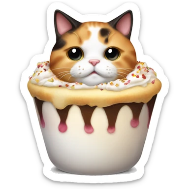 Realistic Fat calico cat with sundae sticker