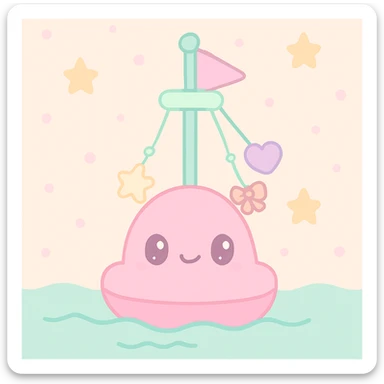girly buoy floating in the sea, decorated with pendants, playful and feminine style, cute, charming, pastel colors sticker
