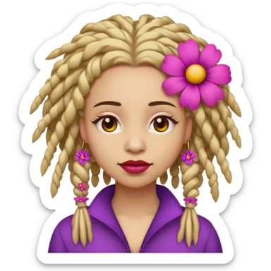 Gold dread locs pink emoji face purple flower in the hair red lipstick sticker