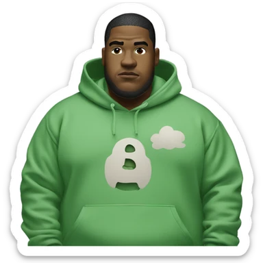 Heavy guy wearing bape hoodie green smoke sticker