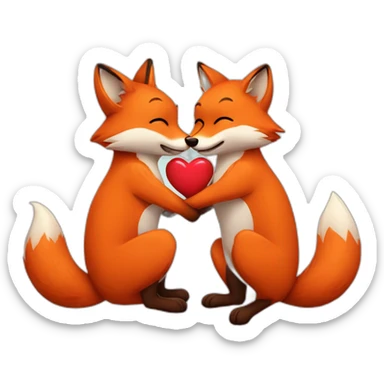 Couple of foxes hugging with a heart sticker