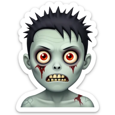 zombie boy with spikey black hair, scary face sticker