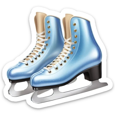 An icon showing elegant figure skates and a sparkling dress in close-up on an ice rink. The background features a graceful arena with soft lights reflecting on the smooth ice. Transparent background highlights the beauty, style, and artistry of figure skating. sticker