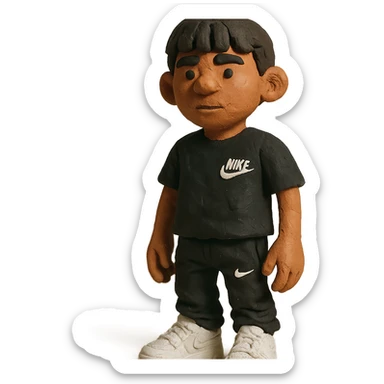 chico moreno cartoon with eyebrow-length bangs, wearing a black Nike t-shirt, black Nike pants lowered, white Dior sneakers, urban flow sticker