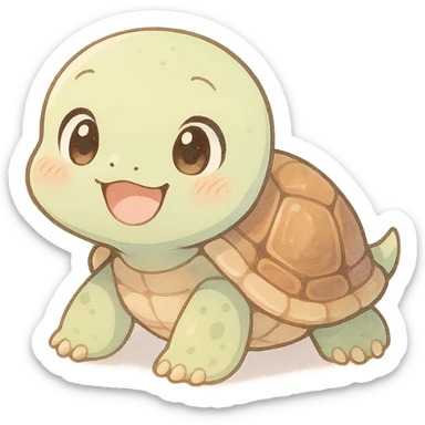 cute anime turtle, happy expression, cute style, detailed, soft colors sticker
