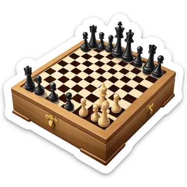 open box with a chessboard and scattered floating chess pieces sticker