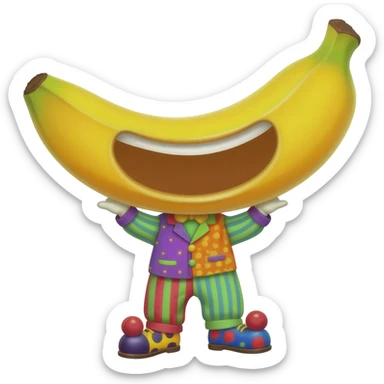 A banana in pajamas with a very big mouth and clown shoes. sticker