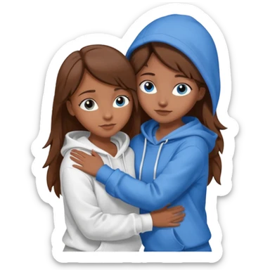 two Girls, Brown and Blonde hair, with Blue Eyes hugging one has Brown hair cute Hug another Version  Both Blue eyes and white hoddies Brown haired sticker