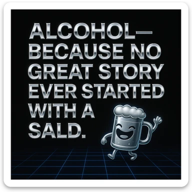 Simplify the vaporwave card: use a minimal neon grid background, one drink icon, and bold chrome text for the quote. Remove extra graphics and keep the color palette clean and limited. sticker