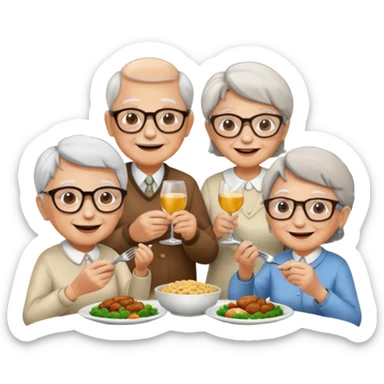 4 elderly people having dinner sticker