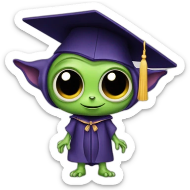 cutie alien whole body similar to Gremlins with a college mortarboard sticker