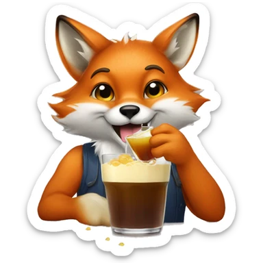 A anthropomorphic fox drinking boba  sticker