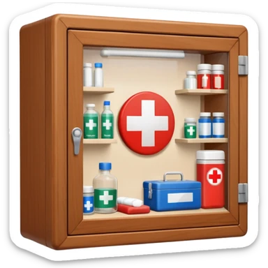 brown first aid cabinet front glass sticker