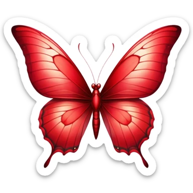 Cinematic Realistic Noble Red Butterfly Portrait Emoji, Poised and elegant, with delicate, translucent wings rendered in rich ruby and scarlet hues, a slender, graceful body with intricately detailed textures, and soft, reflective eyes, illuminated by natural light, high shine, intelligent and regal, styled with an air of refined natural splendor, focused and attentive, soft glowing outline, capturing the essence of a watchful and confident red butterfly that appears to emerge majestically from the screen! sticker