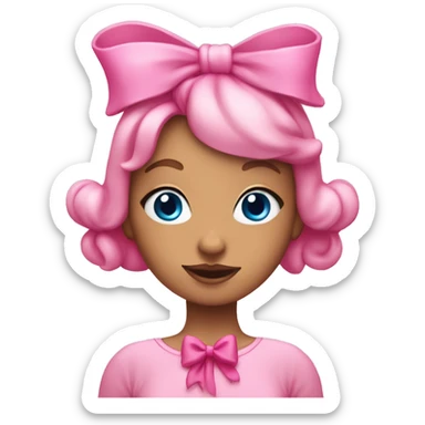 Bubble girl with her body outlined in blue with a big pink bow on her head, wearing a pink dress sticker