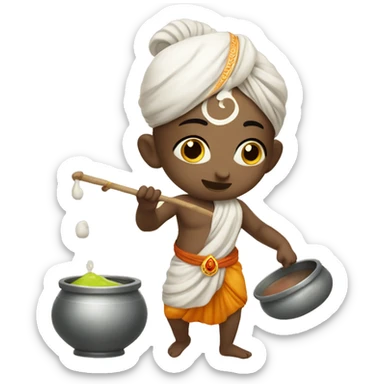 Make a emoji of cute little krishna stealing curd from pot   sticker