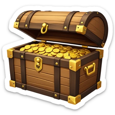 pirate treasure chest object icon, wooden chest with gold details, slightly open with coins, 3D cartoon, mobile game icon style, centered, clean background, no text, no watermark
 sticker