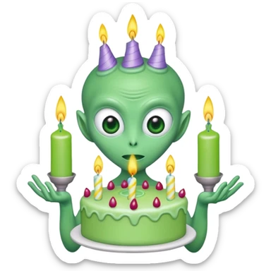 alien holding a birthday cake sticker