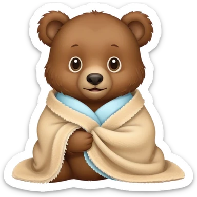baby Grizzly holding a blankie and wearing a diaper sticker