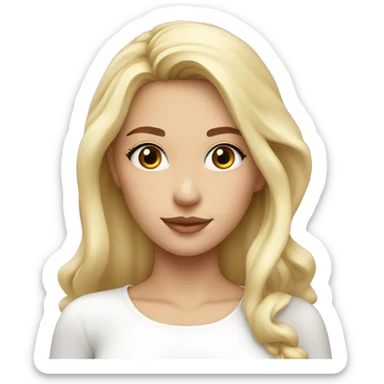 Blonde girl with „RINGANA“ cosmetic near the face, wearing white clothes  sticker