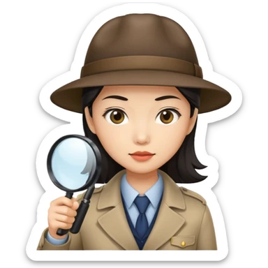 female detective, asian, magnifying glass sticker