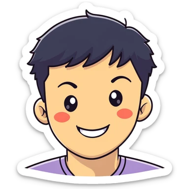 Short black haired male winking with a big smile, young man with short black hair winking one eye and smiling happily sticker