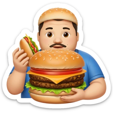 fat guy holding burger sticker
