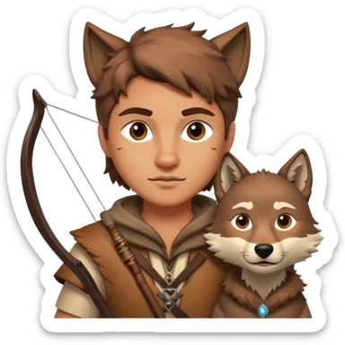 un archer avec un loup de conpagnie sticker