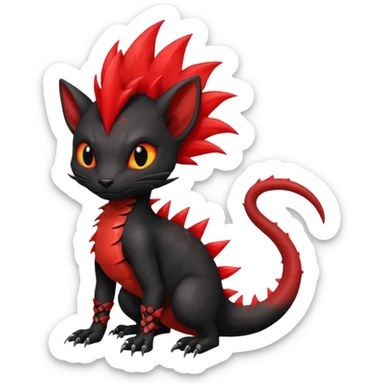 Shiny Fiery gothic evil black and red salandit-Liten-torracat with a red Mohawk  sticker