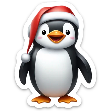 cute smiling happy penguin with santa hat on sticker