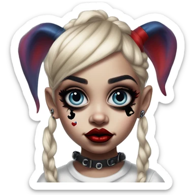 Gnome Rihanna in Harley Quinn style, oil paint, mysterious eyes, intricate lips, masterpiece portrait, odd perspective, beautiful, desirable, logical sticker